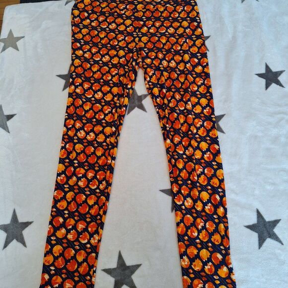 Blue With Orange Flowers LulaRoe Leggings Tall & Curvy Yoga Workout Spring - Picture 4 of 7